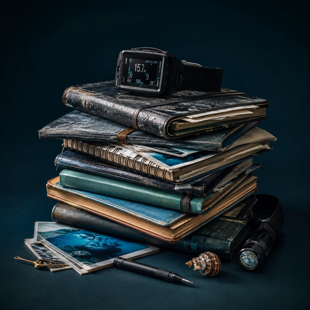 Recovered BusaBoy dive logbooks, underwater photographs and dive computer