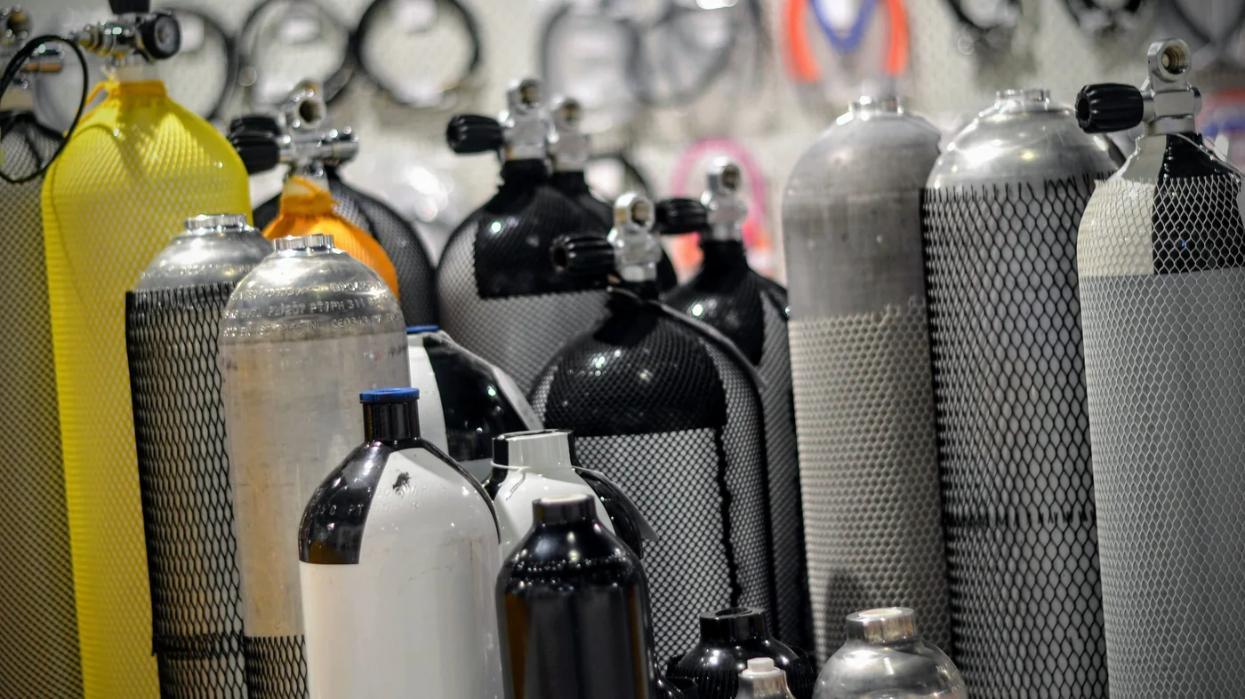 Scuba cylinders from Antonio’s equipment archive.
